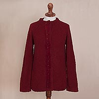 Alpaca blend cardigan sweater, Crimson Glory
