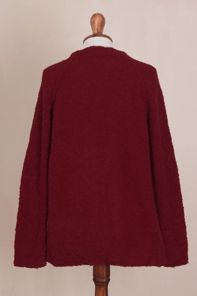 Alpaca blend cardigan sweater, 'Crimson Glory' - Knit Red Cardigan Sweater from Peru