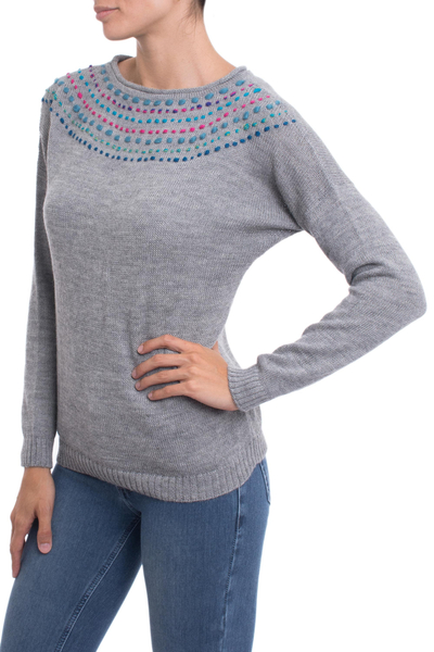 100% baby alpaca sweater, 'Weekend Delight' - Grey 100% Baby Alpaca Pullover Sweater from Peru
