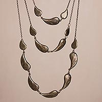 Bronze plated link necklace, 'Princess of Bronze Drops' - Bronze Plated Link Necklace Crafted in Peru