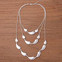 Silver plated link necklace, 'Princess of Silver Drops' - Three-Tiered Silver Plated Link Necklace from Peru