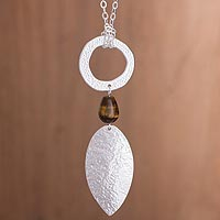 Sterling silver plated tiger's eye pendant necklace, 'Silver Leaf in the Wind' - Silver Plated Tiger's Eye Pendant Necklace from Peru