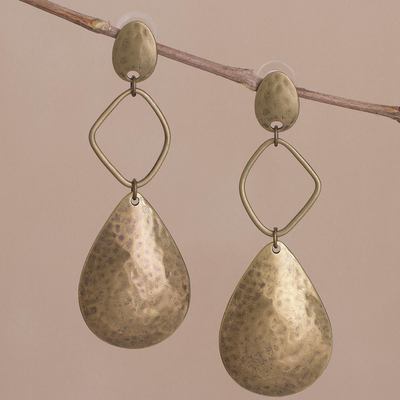 Bronze plated dangle earrings, 'Bronze Desire' - Artisan Crafted Long Dangle Earrings with a Textured Finish