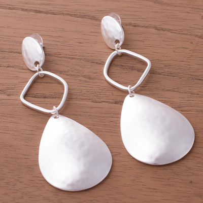 Silver plated dangle earrings, 'Silver Desire' - Silver Plated Dangle Earrings with Textured Matte Finish