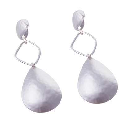 Silver plated dangle earrings, 'Silver Desire' - Silver Plated Dangle Earrings with Textured Matte Finish