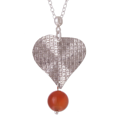 Carnelian pendant necklace, 'Heart Aflame' - Heart-Shaped Carnelian Pendant Necklace from Peru