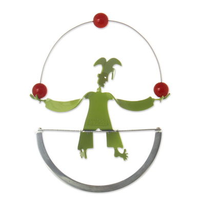 Aluminiumskulptur - Jonglierende Harlekin-Skulptur aus grünem, handgefertigtem Aluminium