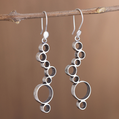 Sterling silver dangle earrings, 'Bubble Waterfall' - Peruvian Sterling Silver Dangle Earrings with Circle Shapes