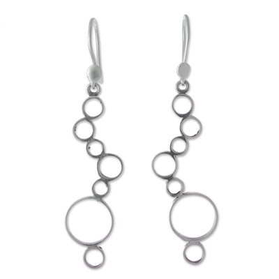 Peruvian Sterling Silver Dangle Earrings with Circle Shapes