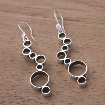 Sterling silver dangle earrings, 'Bubble Waterfall' - Peruvian Sterling Silver Dangle Earrings with Circle Shapes