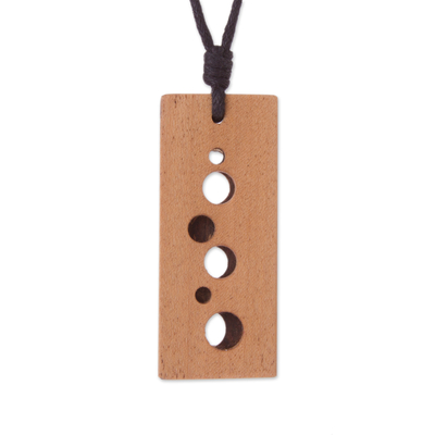Reversible wood pendant necklace, 'Glimpses' - Reversible Rectangular Recycled Wood Modern Pendant Necklace