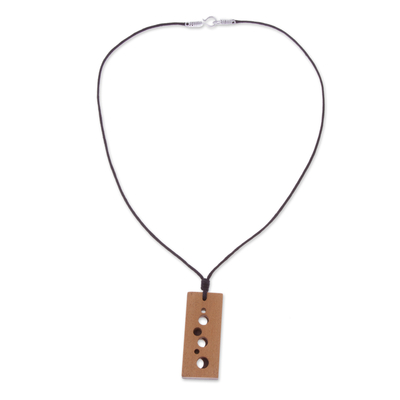 Reversible wood pendant necklace, 'Glimpses' - Reversible Rectangular Recycled Wood Modern Pendant Necklace