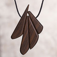 Wood pendant necklace, 'Autumn Daydream' - Peruvian Modern Pendant and Cord Necklace with Recycled Wood