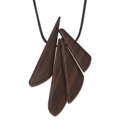 Peruvian Modern Pendant and Cord Necklace with Recycled Wood