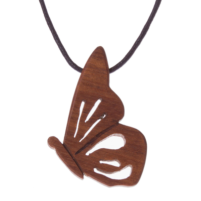 Hualtaco Wood Butterfly Pendant Necklace from Peru