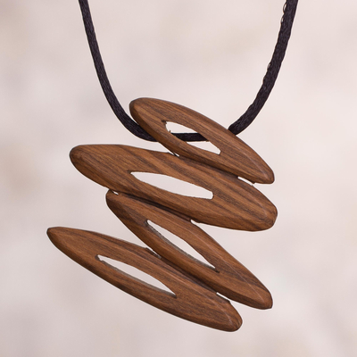 Wood pendant necklace, 'Leaning Abstract' - Handcrafted Wood Pendant Necklace from Peru