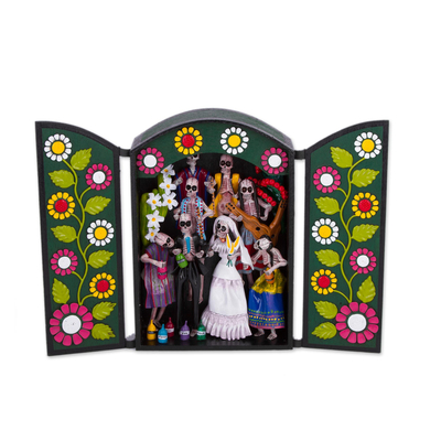 Hand-Painted Day of the Dead Ceramic Retablo from Peru