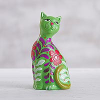 Ceramic figurine, Sweet Cat in Green