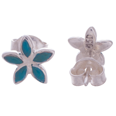 Chrysocolla stud earrings, 'Marquise Bursts' - Marquise Chrysocolla Stud Earrings from Peru