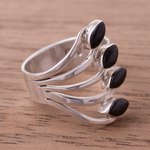 Onyx multi-stone ring, 'Radiant Leaves' - 950 Silver and Onyx Multi-Stone Cocktail Ring from Peru
