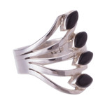 Onyx multi-stone ring, 'Radiant Leaves' - 950 Silver and Onyx Multi-Stone Cocktail Ring from Peru