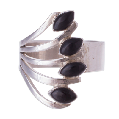 Onyx multi-stone ring, 'Radiant Leaves' - Onyx Multi-Stone Cocktail Ring from Peru