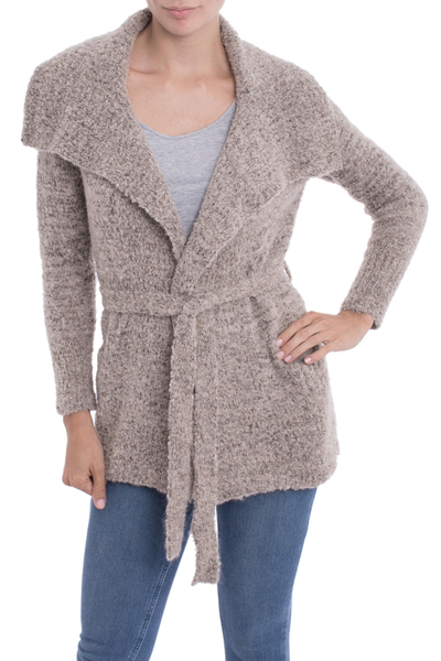 Light Brown Alpaca Blend Long-Sleeve Buttoned Sweater Jacket