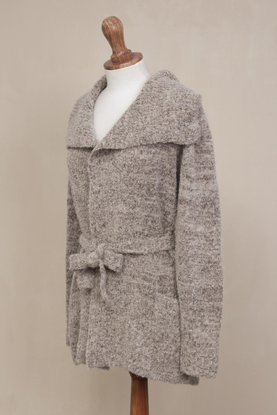 Pulloverjacke aus Alpaka-Mischung - Hellbraune Langarm-Pulloverjacke mit Knöpfen aus Alpakamischung