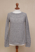 100% baby alpaca sweater, 'Airy' - Light Grey Baby Alpaca Long-Sleeve Pullover Knit Sweater (image 2b) thumbail