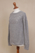 100% baby alpaca sweater, 'Airy' - Light Grey Baby Alpaca Long-Sleeve Pullover Knit Sweater (image 2c) thumbail