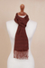 100% alpaca scarf, 'Subtle Spice' - Orange-Brown Subtle Diamond Pattern 100% Alpaca Woven Scarf (image 2b) thumbail