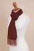 100% alpaca scarf, 'Subtle Spice' - Orange-Brown Subtle Diamond Pattern 100% Alpaca Woven Scarf (image 2c) thumbail