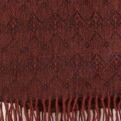 100% alpaca scarf, 'Subtle Spice' - Orange-Brown Subtle Diamond Pattern 100% Alpaca Woven Scarf