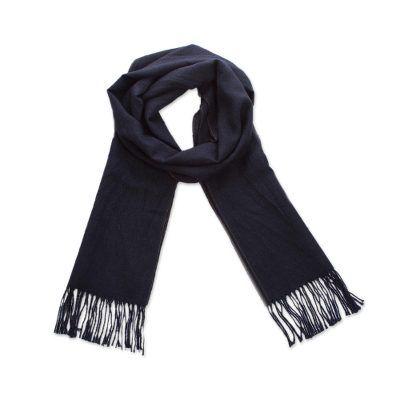 100% alpaca scarf, 'Evening Mariner' - Woven Midnight Blue 100% Alpaca Scarf from Peru