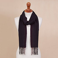 100% alpaca scarf, 'Ocean Horizon' - Midnight Blue and Fuchsia Stripe Textured Woven Alpaca Scarf
