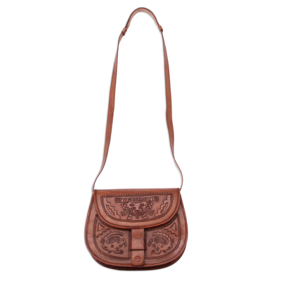 Leather sling, 'Chimu Style' - Pre-Hispanic Leather Sling Handbag from Peru