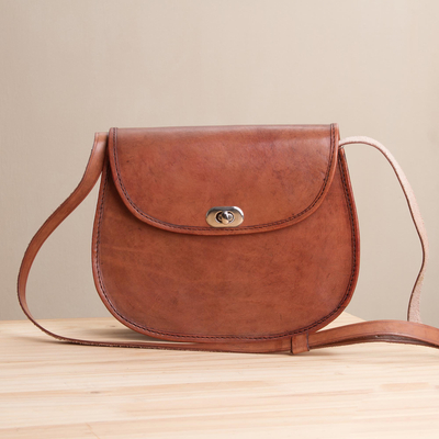 Leather sling, 'Colonial Fashion' - Solid Brown Leather Sling Handbag from Peru