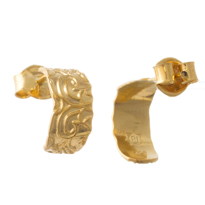 Pendientes medio aro de plata de primera ley recubierta de oro - Aretes de medio aro de plata de ley chapados en oro de Perú
