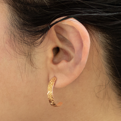 Gold plated sterling silver half-hoop earrings, 'Golden Fantasy' - 18k Gold Plated Sterling Silver Half-Hoop Earrings from Peru