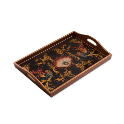 Floral Reverse Painted Glass Tray from Peru