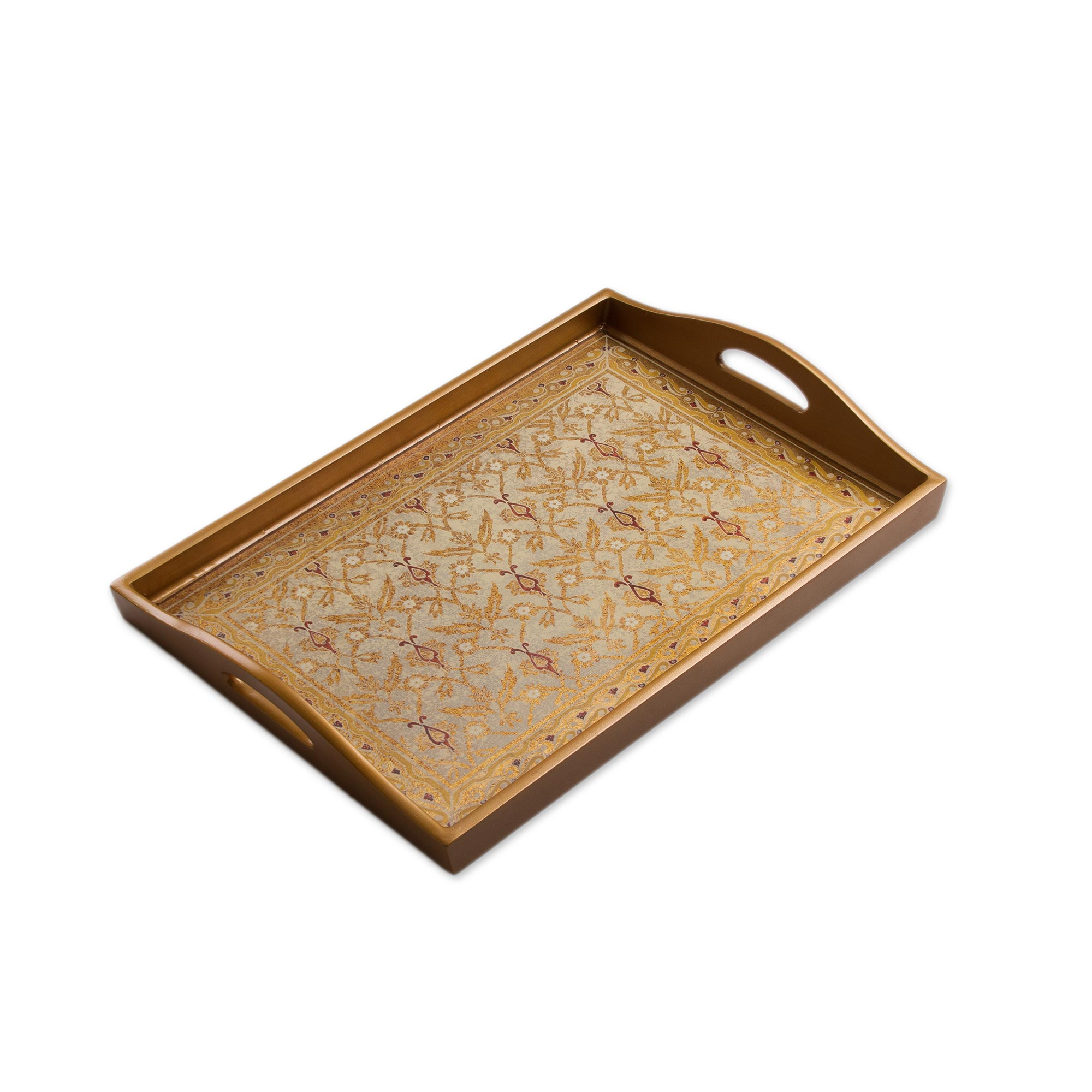 Gold-Tone Floral Reverse Painted Glass Tray from Peru - Golden Flowers ...