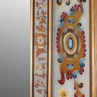 Reverse-painted glass wall mirror, 'Regal Majesty' - Floral Reverse-Painted Glass Wall Mirror from Peru