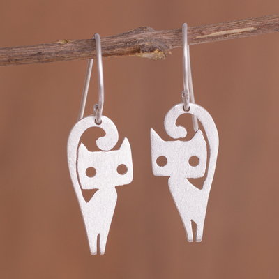 Sterling silver dangle earrings, 'Baby Cats' - Cat-Themed Sterling Silver Dangle Earrings from Peru