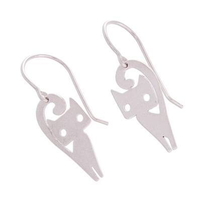 Sterling silver dangle earrings, 'Baby Cats' - Cat-Themed Sterling Silver Dangle Earrings from Peru