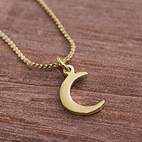 Gold plated sterling silver pendant necklace, 'Crescent Twinkle'