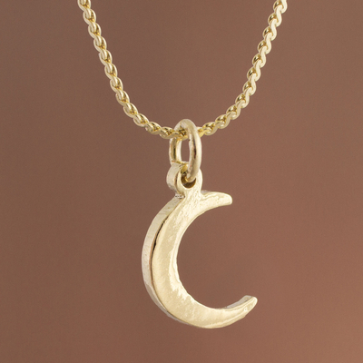 Gold plated sterling silver pendant necklace, 'Crescent Twinkle' - Gold Plated Sterling Silver Crescent Moon Necklace from Peru