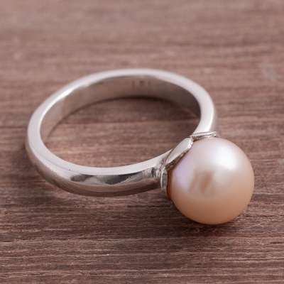 Cultured pearl cocktail ring, 'Pink Nascent Flower' - Cultured Pearl Cocktail Ring in Pink from Peru