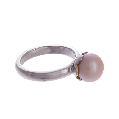 Cultured pearl cocktail ring, 'Pink Nascent Flower' - Cultured Pearl Cocktail Ring in Pink from Peru