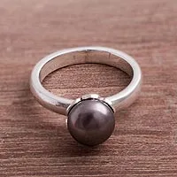 Cultured pearl cocktail ring, 'Black Nascent Flower'