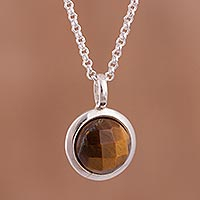 Tiger's eye pendant necklace, 'Circular Treasure' - Circular Tiger's Eye Pendant Necklace from Peru